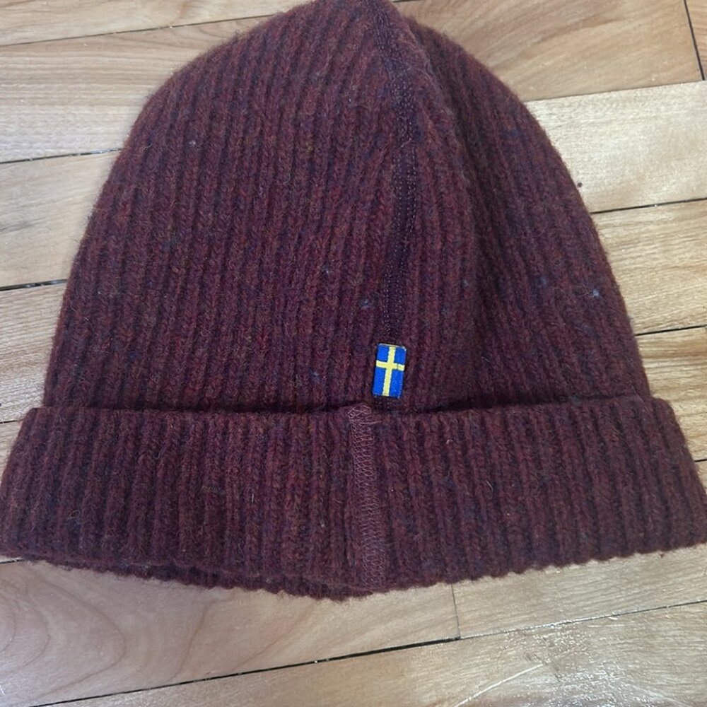 Fjallraven ribbed Wool Beanie Unisex red burgundy - Picture 3 of 5